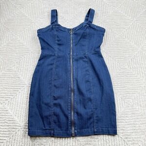 IRIS Dress Womens L Blue Denim Bodycon Zip Mini Club Night Out Party Date Y2K